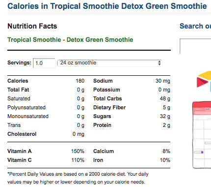 nutrition facts for Tropical Smoothie