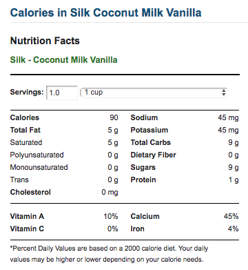 dextrose keto: nutrition facts for vanilla coconut milk