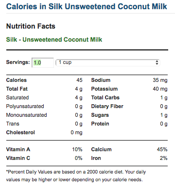 dextrose keto: nutrition facts for unsweetened coconut milk