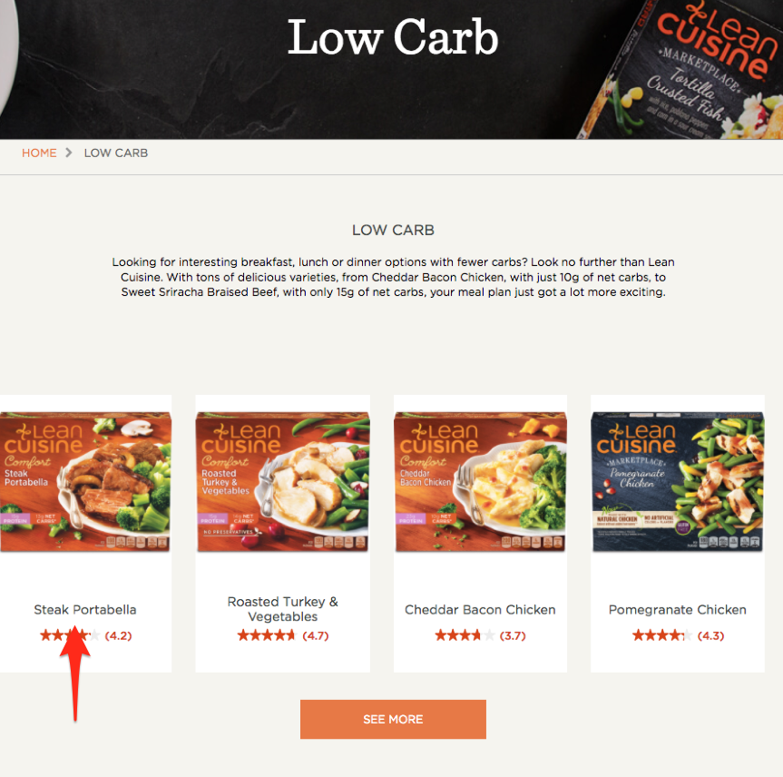 dextrose keto: screenshot of Lean Cuisine meal offered online